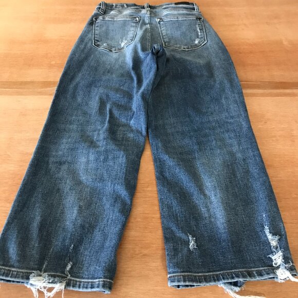 Judy Blue Wide Leg Jean Women 1/25 Blue Button Fly Distressed Mid Rise Stretch - Picture 2 of 14